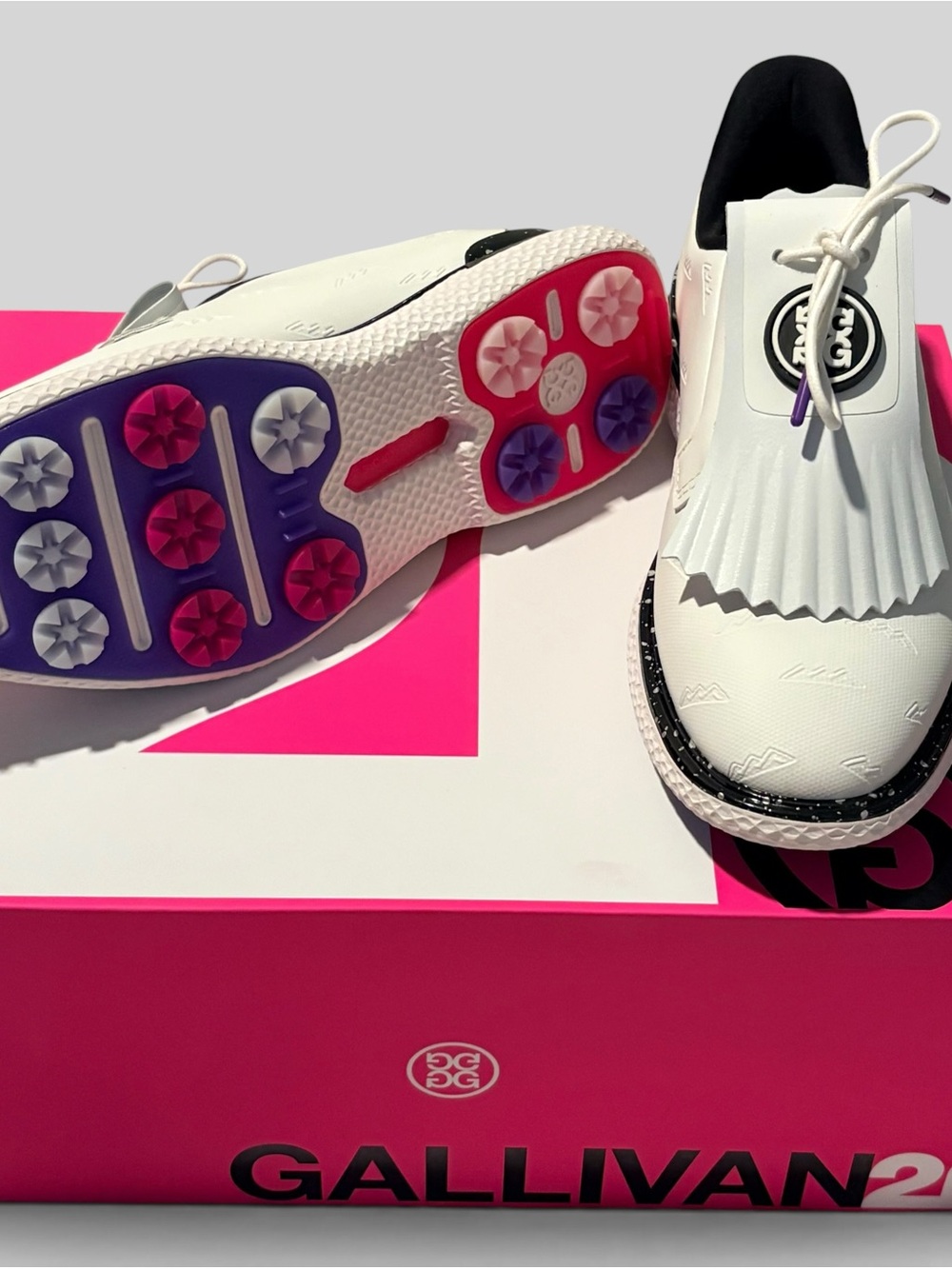 G/Fore G4 Kiltie Gallivan2r Golf Shoe Sneaker LADIES 7 White Black Sparkles - Picture 4 of 9